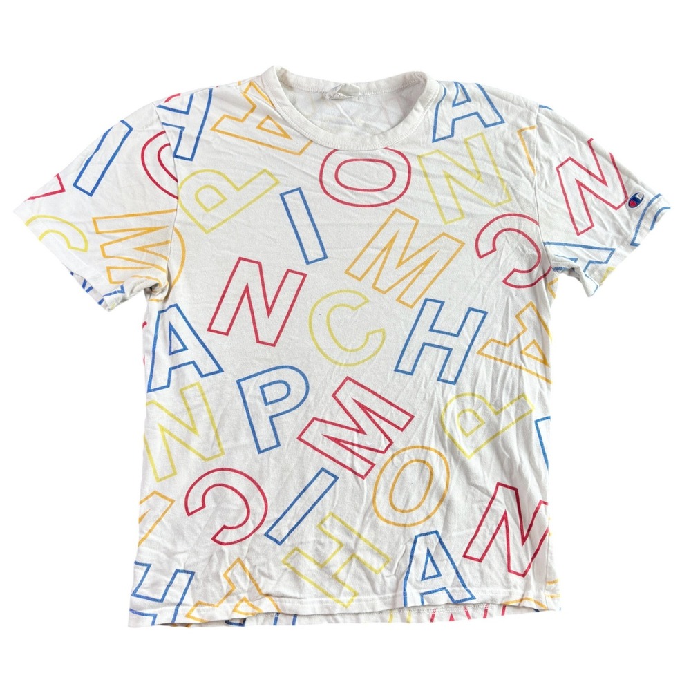 Champion Mens All Over Print Graphic T-Shirt White Multicolor Size Medium T1919G
